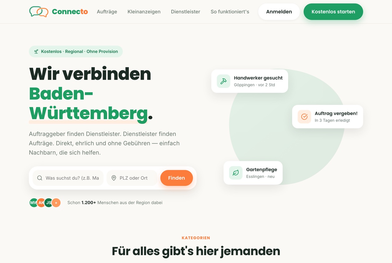 Connecto – Vorschau der Vermittlungsplattform