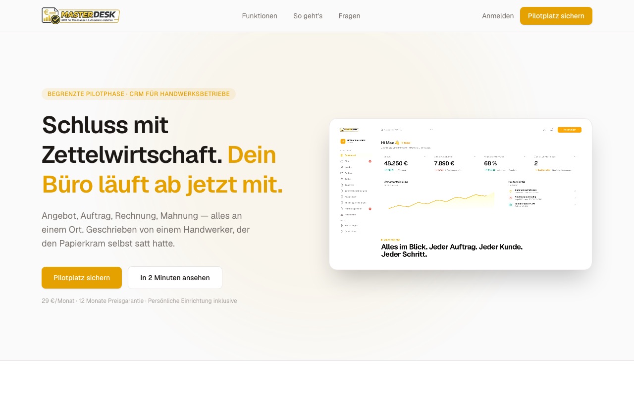 MasterDESK – Screenshot der Website