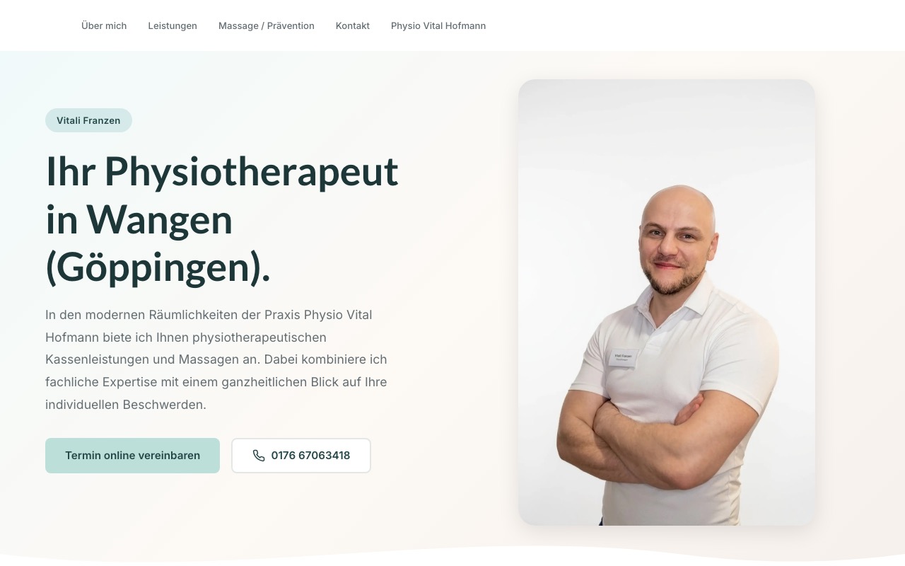 Physio Franzen – Screenshot der Website