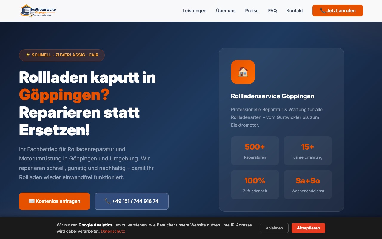 Rollladenservice GP – Screenshot der Website
